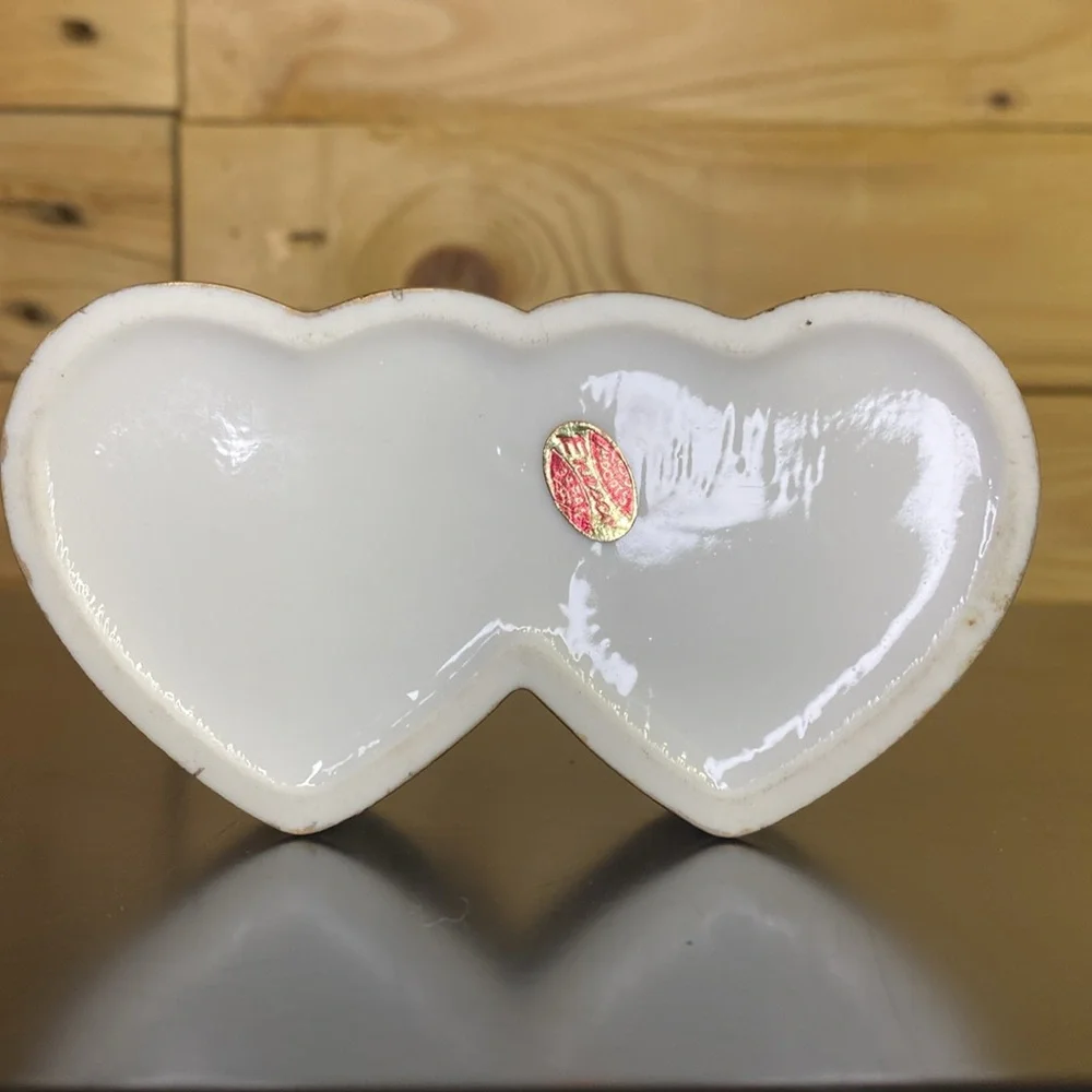 Made in Japan ceramic hand painted heart shaped trinket box cottagecore ditsy